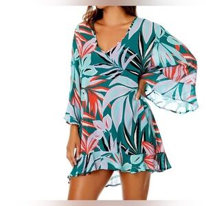 Anne Cole Multicolor Leaf Print Swim Cover-Up